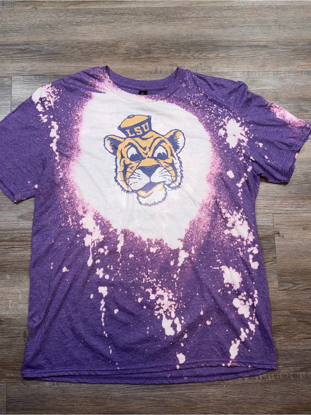 LSU Tigers Shirt Unisex Large Purple Bleached Vintage Sailor Mike Logo NCAA